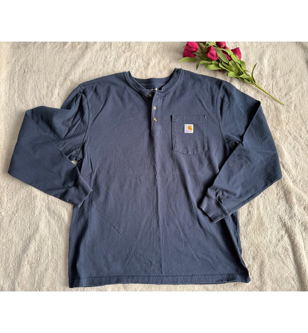 Carhartt Loose Fit Long Sleeve Henley Navy Size Large